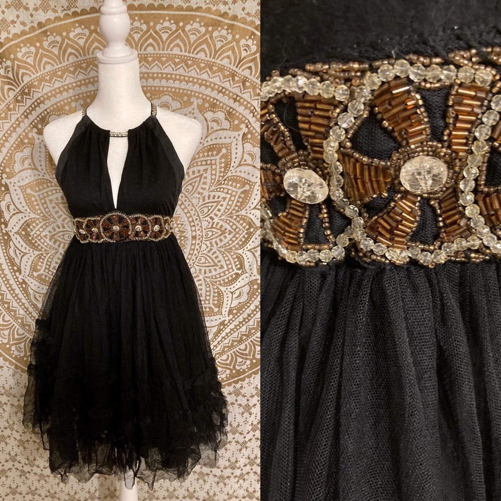 Free People Tulle Ruffle Halter black dress